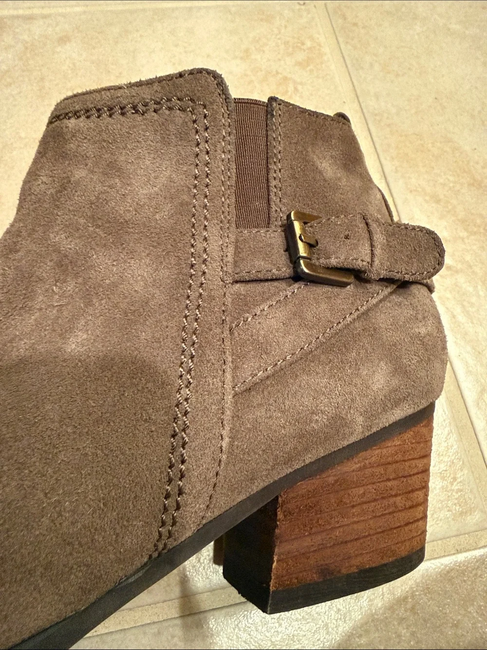 Blondo Brown Suede Ankle Booties with Wood Block Heel